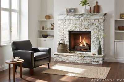 white Marble thin floor fireplace