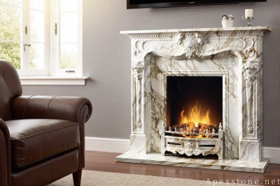 white Marble thin floor fireplace