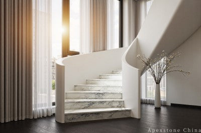 beveled Cartier Arabescato Marble skirts