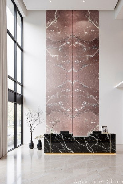 stacked stone red Quartzite wall mall