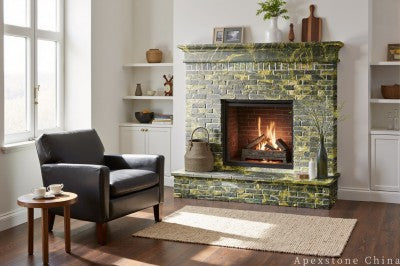 green Marble 1x1 wall fireplace