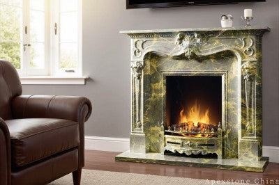 green Marble 1x1 wall fireplace