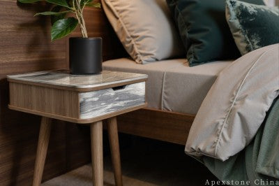 round black Marble nightstand