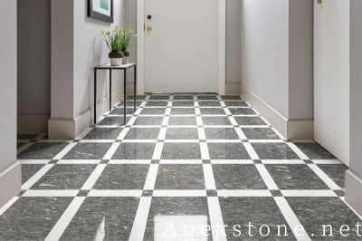 stacked stone black Marble wall entry hall