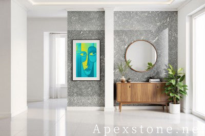 stacked stone black Marble wall entry hall