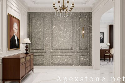 stacked stone black Marble wall entry hall