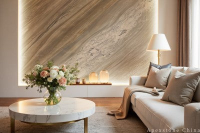 small white Marble slab living room wall