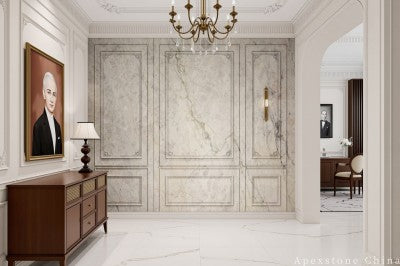 3/4 inch white Marble floor entry hall