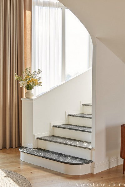 textured grey Marble wall staircase