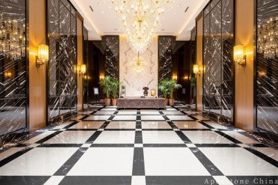 sawn white Limestone floor hotel