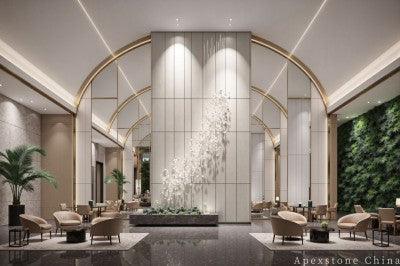 sawn white Limestone floor hotel