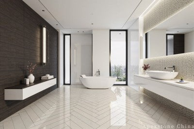 polished white Limestone tile shower floor