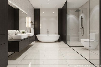 polished white Limestone tile shower floor