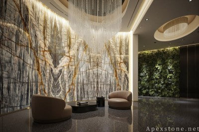 hexagon white Granite floor lounge
