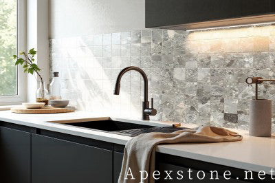 leathered Fossil Ash Marble tiles