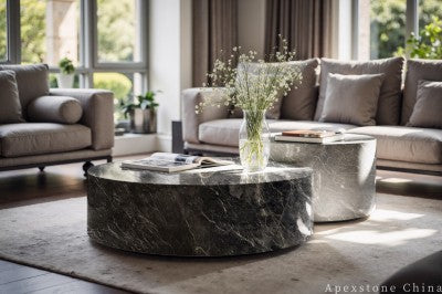 pedestal grey Marble coffee table