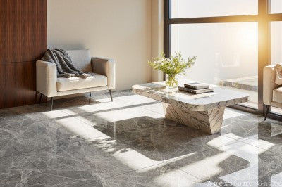 small grey Marble tile living room floor