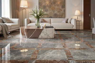 small grey Marble tile living room floor