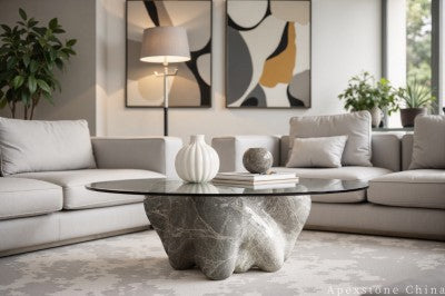 small grey Marble tile living room floor