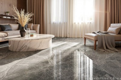 small grey Marble tile living room floor