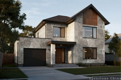 stacked stone grey Marble coping walls