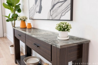 36 round blue Granite console table