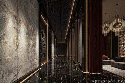 stone veneer blue Granite wall corridor
