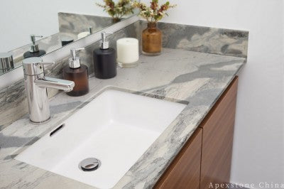 Leathered beige Quartzite vanity tops