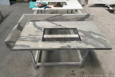 Leathered beige Quartzite vanity tops