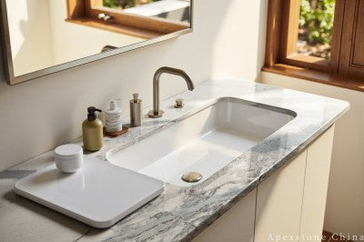 Leathered beige Quartzite vanity tops