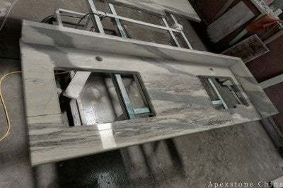 Leathered beige Quartzite vanity tops