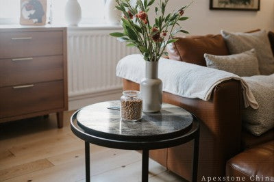 large beige Quartzite side table