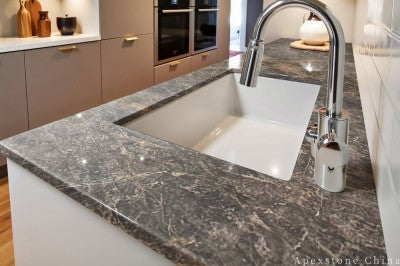 black Marble Laminate island kitchen
