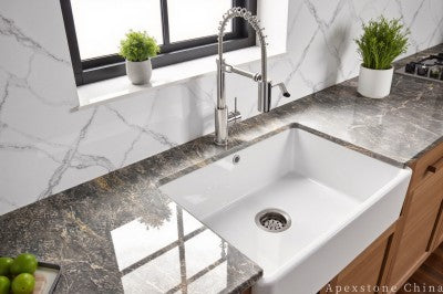 black Marble Laminate island kitchen