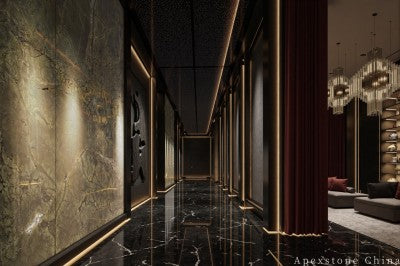 polished green Marble wall corridor