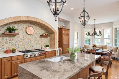 Waterfall Luna Grey Marble island countertops