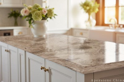 Waterfall Luna Grey Marble island countertops