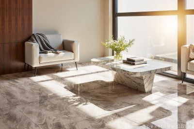 small grey Marble tile living room floor