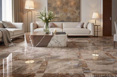 small grey Marble tile living room floor