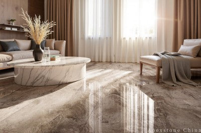 small grey Marble tile living room floor