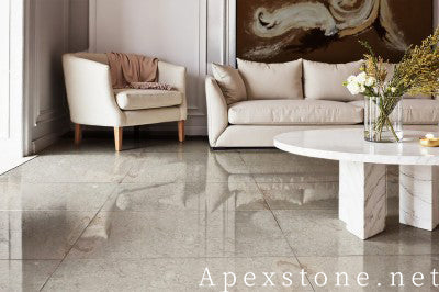 thin grey Marble tile living room floor