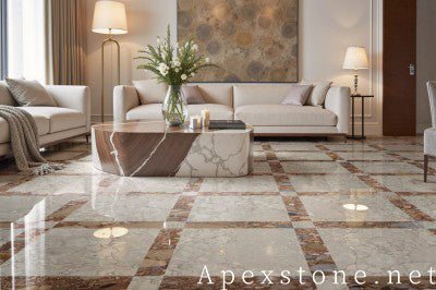 thin grey Marble tile living room floor