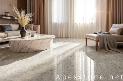 thin grey Marble tile living room floor