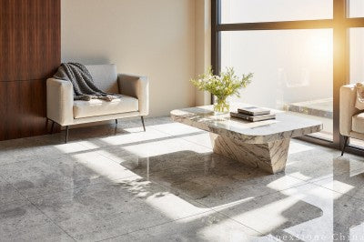 polishing grey Marble tile living room floor