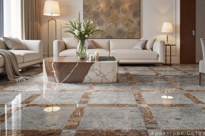 polishing grey Marble tile living room floor