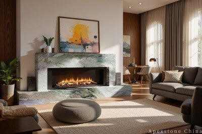 white Marble tumbled wall fireplace