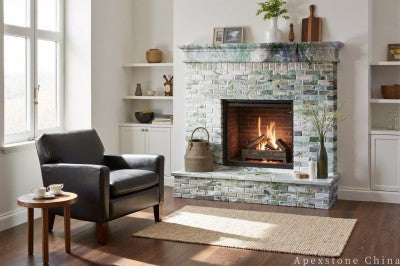 white Marble tumbled wall fireplace