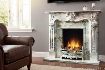 white Marble tumbled wall fireplace