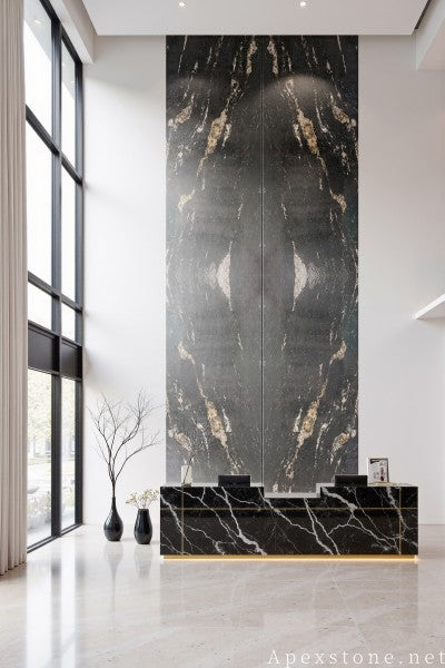 round black Granite floor office