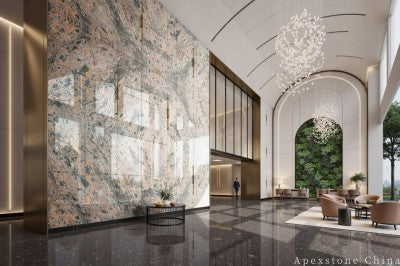 stacked stone pink Marble wall office
